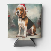 雪のビーグル犬 クリスマス 缶クーラー (正面)