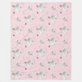 雪のピンクに白いスワンバレリーナ フリースブランケット (正面)