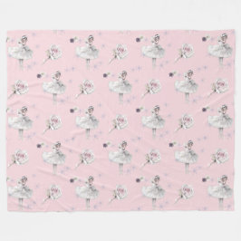 雪のピンクに白いスワンバレリーナ フリースブランケット