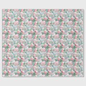 雪のピンクのクリスマスハウス ラッピングペーパー (フラット)