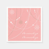 雪のピンクのミッドセンチュリーエレガント冬かわいい スタンダードカクテルナプキン (正面)