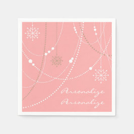 雪のピンクのミッドセンチュリーエレガント冬かわいい スタンダードカクテルナプキン