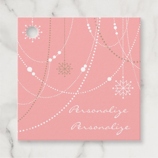 雪のピンクのミッドセンチュリーエレガント冬かわいい フェイバータグ (正面)