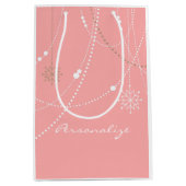 雪のピンクのミッドセンチュリーエレガント冬かわいい ミディアムペーパーバッグ (正面)