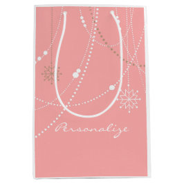 雪のピンクのミッドセンチュリーエレガント冬かわいい ミディアムペーパーバッグ