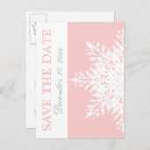 雪のピンクの冬の結婚式の日付を保存 案内ポストカード (正面/裏面)