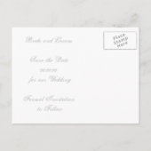 雪のピンクの冬の結婚式の日付を保存 案内ポストカード (裏面)