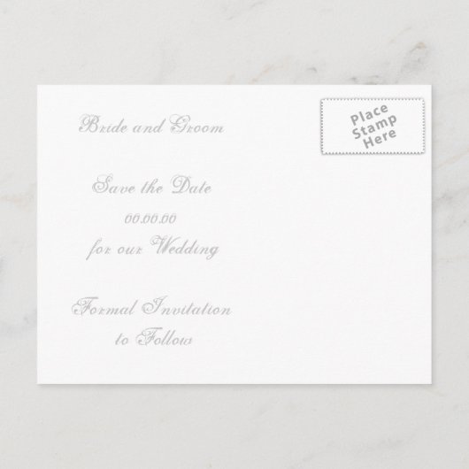 雪のピンクの冬の結婚式の日付を保存 案内ポストカード (裏面)