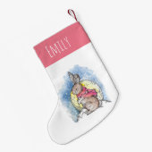 雪のピンクの可愛い子供たち冬のバニー スモールクリスマスストッキング (裏面 (吊り時))
