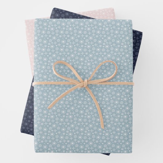 雪のピンクの青と海軍の冬 ラッピングペーパーシート (インサイチュ)