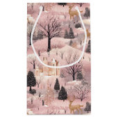 雪のピンクの鹿の森 スモールペーパーバッグ (裏面)