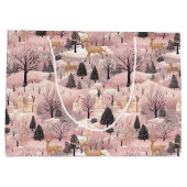 雪のピンクの鹿の森 ラージペーパーバッグ (裏面)