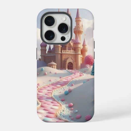 雪のピンクキャンディランドの妖精の城 iPhoneケース (裏面)