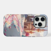 雪のピンクキャンディランドの妖精の城 iPhoneケース (裏面横)