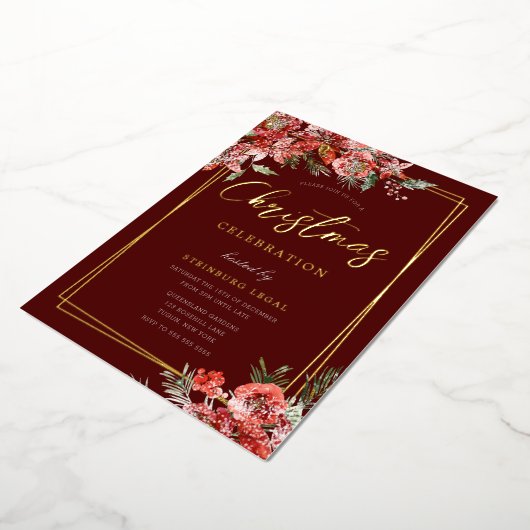 雪のフェスティバル企業のクリスマスパーティー金ゴールド 箔招待状 (回転した状態)