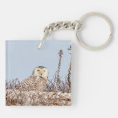 雪のフクロウがビーチ キーホルダー (裏面)