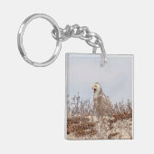 雪のフクロウがビーチ キーホルダー (正面左)