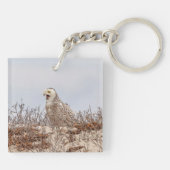 雪のフクロウがビーチ キーホルダー (裏面)