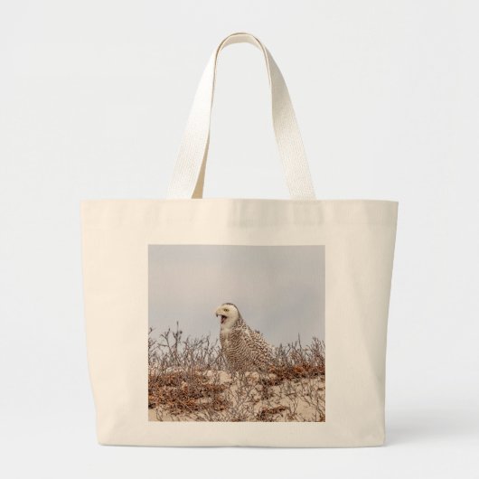 雪のフクロウがビーチ ラージトートバッグ (正面)