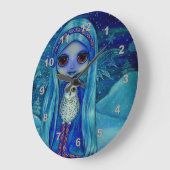 雪のフクロウフェアリー魔法の冬の雪片子供部屋 ラージ壁時計 (傾斜)