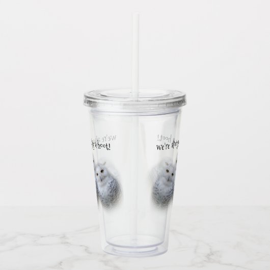 雪のフクロウ一家の夢のような知恵 アクリルタンブラー (右)