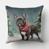 雪のフランスのクリスマスにブルドッグ クッション (裏面)