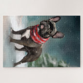 雪のフランスのクリスマスにブルドッグ ジグソーパズル (横)