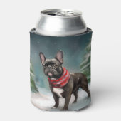 雪のフランスのクリスマスにブルドッグ 缶クーラー (缶正面)