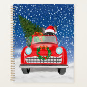 雪のフランスのクリスマスに車を運転するブルドッグ プランナー手帳 (正面)
