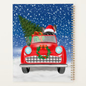 雪のフランスのクリスマスに車を運転するブルドッグ プランナー手帳 (裏面)