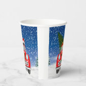 雪のフランスのクリスマスに車を運転するブルドッグ 紙コップ (右)
