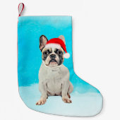 雪のフランスのクリスマスサンタハットでブルドッグ スモールクリスマスストッキング (正面)