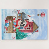 雪のフランスの中のブルドッグのクリスマスドッグハウス ジグソーパズル (横)