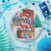 雪のフランスの中のブルドッグのクリスマスドッグハウス ペーパープレート (パーティー)