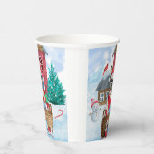 雪のフランスの中のブルドッグのクリスマスドッグハウス 紙コップ (右)