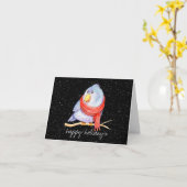 雪のフリースカーフのクリスマス鳥 カード (黄色い花)