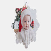 雪のフレームシンプルの一枚の写真グリーンメリークリスマス オーナメントカード (右)