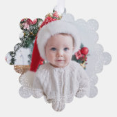 雪のフレームシンプルの一枚の写真グリーンメリークリスマス オーナメントカード (正面)