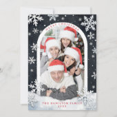 雪のフレーム クリスマス 家族写真カード (正面)