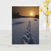 雪のブランクのメッセージカードの足跡 カード (黄色い花)