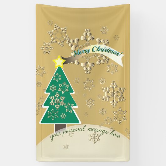 雪のブロンズのクリスマスツリーのシーンバナー 横断幕 (縦)