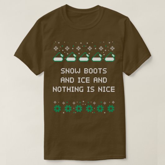 雪のブーツと氷と何もいいクリスマスR Tシャツ (デザイン正面)