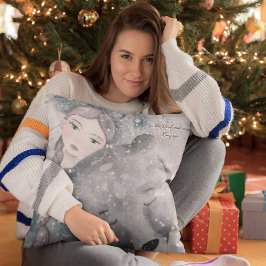 雪のプリンセスクマと文字スロー丸薬 クッション