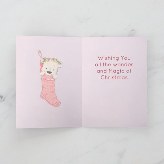 "雪のプリンセス"孫娘の水色クリスマス シーズンカード (内部)