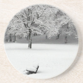 雪のベンチと木 コースター