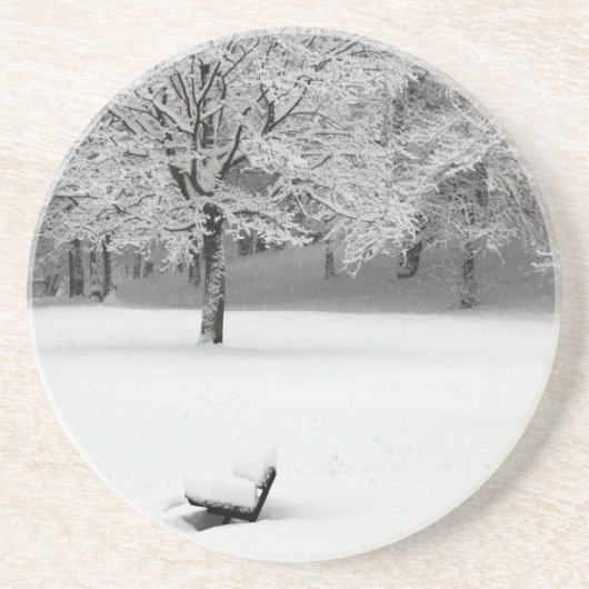 雪のベンチと木 コースター (正面)