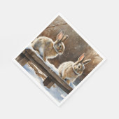 雪のベンチにかわいいウサギが2匹 スタンダードランチョンナプキン (角)