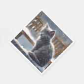 雪のベンチにかわいいグレーの猫 スタンダードランチョンナプキン (角)