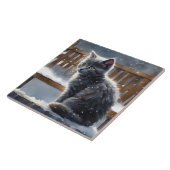 雪のベンチにかわいいグレーポートレート タイル (側面)