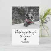 雪のペット犬のクリスマスカードをダッシュイン 招待状 (スタンド正面)